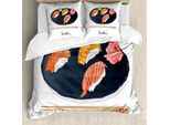 Abakuhaus Set Copripiumino Wasabi Per Letti Singoli, Motivo Sushi E Piatto Giapponese, Antiacaro, Adatto A Chi Soffre Di Allergie, Con Federa, 155 Cm X 220 Cm - 80 X 80 Cm, Multicolore