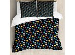 Abakuhaus Universo Set Copripiumino Per Letti Singoli, Sistema Solare, Antiacaro, Adatto A Chi Soffre Di Allergie, Con Federa, 155 Cm X 220 Cm - 80 X 80 Cm, Verde Acqua Scuro E Multicolore