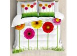 Abakuhaus Set Copripiumino Gerber Daisy Per Letti Singoli, Fiori Chiari Su Erba, Antiacaro, Adatto A Chi Soffre Di Allergie, Con Federa, 155 Cm X 220 Cm - 80 X 80 Cm, Multicolore