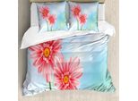Abakuhaus Set Copripiumino Gerber Daisy Per Letti Singoli, Petali Su Bokeh, Antiacaro, Adatto A Chi Soffre Di Allergie, Con Federa, 200 Cm X 200 Cm - 80 X 80 Cm, Corallo E Multicolore