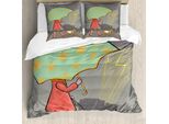 Abakuhaus Set Copripiumino Per Letto Singolo Con Motivo Ragazza Con Ombrello, Donna Che Passeggia Con Cane, Antiacaro, Adatto A Chi Soffre Di Allergie, Con Federa, 200 Cm X 200 Cm - 80 X 80 Cm, Verde Chiaro Multicolore