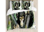 Abakuhaus Set Copripiumino Gorilla Per Letti Singoli, Acquerello Scimpanzé Bambino, Antiacaro, Adatto A Chi Soffre Di Allergie, Con Federa, 155 Cm X 220 Cm - 80 X 80 Cm, Multicolore Grigio Antracite