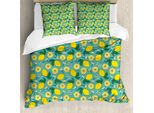 Abakuhaus Set Copripiumino Per Letto Singolo, Motivi Floreali Ritmici, Antiacaro, Adatto A Chi Soffre Di Allergie, Con Federa, 200 Cm X 200 Cm - 80 X 80 Cm, Giallo Giada-Verde