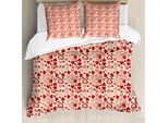 Abakuhaus Set Copripiumino Vintage Valentine Per Letti Singoli, Cuori Creativi, Antiacaro, Adatto A Chi Soffre Di Allergie, Con Federa, 155 Cm X 220 Cm - 80 X 80 Cm, Color Crema Vermiglio