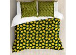 Abakuhaus Set Copripiumino Per Letto Singolo, Motivo Agrumi Con Foglie, Antiacaro E Anallergico, Con Federa, 155 Cm X 220 Cm - 80 X 80 Cm, Verde Acqua Scuro E Giallo