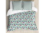 Abakuhaus Set Copripiumino Per Letto Singolo, Animali Artici Che Pattinano Sul Ghiaccio, Antiacaro, Adatto A Chi Soffre Di Allergie, Con Federa, 200 Cm X 200 Cm - 80 X 80 Cm, Pale Seafoam Multicolor