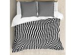 Abakuhaus Set Copripiumino Astratto Surreale Per Letti Singoli, Strisce Illusorie, Antiacaro, Adatto A Chi Soffre Di Allergie, Con Federa, 200 Cm X 200 Cm - 80 X 80 Cm, Grigio Antracite Bianco