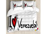 Abakuhaus Venezuela Set Copripiumino Per Letti Singoli, Scritta "I Love Venezuela"", Antiacaro, Adatto A Chi Soffre Di Allergie, Con Federa, 155 Cm X 220 Cm - 80 X 80 Cm, Bianco Grigio Antracite"