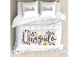 Abakuhaus Venezuela Set Copripiumino Per Letti Singoli, Colorato Con Scritte In Corsivo, Antiacaro, Adatto A Chi Soffre Di Allergie, Con Federa, 155 Cm X 220 Cm - 80 X 80 Cm, Bianco Multicolore
