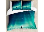 Abakuhaus Set Copripiumino Astral Per Letti Singoli, Aurora Borealis Single Rock, Antiacaro, Adatto A Chi Soffre Di Allergie, Con Federa, 155 Cm X 220 Cm - 80 X 80 Cm, Turchese Petrolio Blu