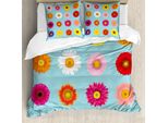 Abakuhaus Gerber Daisy Set Copripiumino Per Letti Singoli, Fiori Blooms, Antiacaro, Adatto A Chi Soffre Di Allergie, Con Federa, 200 Cm X 200 Cm - 80 X 80 Cm, Blu Pallido Multicolore