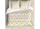 Abakuhaus Set Copripiumino Per Letto Singolo, Mammifero T-Rex Cartoon, Antiacaro, Adatto A Chi Soffre Di Allergie, Con Federa, 200 Cm X 200 Cm - 80 X 80 Cm, Bianco Multicolore