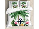 Abakuhaus Set Copripiumino Vintage Nautical Tattoo Per Letti Singoli, Ibisco Esotico, Antiacaro, Adatto A Chi Soffre Di Allergie, Con Federa, 200 Cm X 200 Cm - 80 X 80 Cm, Verde Pavone Multicolore