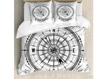Abakuhaus Set Copripiumino Vintage Nautical Tattoo Per Letti Singoli, Monochrome Compass, Antiacaro E Anallergico Con Federa, 155 Cm X 220 Cm - 80 X 80 Cm, Grigio Antracite E Bianco