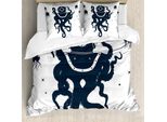 Abakuhaus Set Copripiumino Vintage Nautical Tattoo Per Letti Singoli, Costume Da Polipo, Antiacaro, Adatto A Chi Soffre Di Allergie, Con Federa, 200 Cm X 200 Cm - 80 X 80 Cm, Viola Scuro, Blu, Bianco