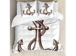 Abakuhaus Set Copripiumino Vintage Nautical Tattoo Per Letti Singoli, Cruise Sign Sketch, Antiacaro E Anallergico Con Federa, 200 Cm X 200 Cm - 80 X 80 Cm, Cioccolato E Bianco