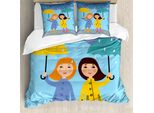 Abakuhaus Set Copripiumino Per Letto Singolo, Ragazza Sotto La Pioggia, Antiacaro, Adatto A Chi Soffre Di Allergie, Con Federa, 200 Cm X 200 Cm - 80 X 80 Cm, Pale Sky Blue Multicolor