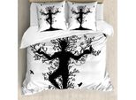 Abakuhaus Set Copripiumino Astratto Surreale Per Letti Singoli, Arte Forest Spirit, Antiacaro, Adatto A Chi Soffre Di Allergie, Con Federa, 155 Cm X 220 Cm - 80 X 80 Cm, Grigio Antracite Bianco