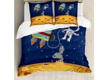 Abakuhaus Universo Set Copripiumino Per Letti Singoli, Design Cartoon A Tema Spaziale, Antiacaro, Adatto A Chi Soffre Di Allergie, Con Federa, 155 Cm X 220 Cm - 80 X 80 Cm, Multicolore