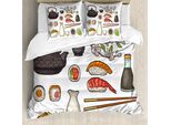 Abakuhaus Set Copripiumino Wasabi Per Letti Singoli, Teiera Giapponese Sakura Sushi, Antiacaro, Adatto A Chi Soffre Di Allergie, Con Federa, 200 Cm X 200 Cm - 80 X 80 Cm, Multicolore