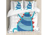Abakuhaus Set Copripiumino Dino Per Letti Singoli, T-Rex Cartoony Art Nursery, Antiacaro, Adatto A Chi Soffre Di Allergie, Con Federa, 200 Cm X 200 Cm - 80 X 80 Cm, Multicolore
