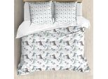 Abakuhaus Set Copripiumino Dino Per Letti Singoli, Cartone Animato Ritmico Con Dinosauri, Antiacaro, Adatto A Chi Soffre Di Allergie, Con Federa, 200 Cm X 200 Cm - 80 X 80 Cm, Bianco Multicolore