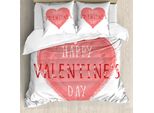 Abakuhaus Set Copripiumino Vintage Valentine Per Letti Singoli, Motivi Floreali E Parole D'amore, Antiacaro E Anallergico, Con Federa, 200 Cm X 200 Cm - 80 X 80 Cm, Corallo Vermiglio