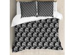 Abakuhaus Set Copripiumino Per Letti Singoli, Modern Monochrome Optical, Antiacaro Adatto A Chi Soffre Di Allergie Con Federa, 155 Cm X 220 Cm - 80 X 80 Cm, Grigio Antracite E Bianco