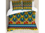 Abakuhaus Set Copripiumino Egiziano Per Letti Singoli, Motivo Ornamentale Colorato, Antiacaro, Adatto A Chi Soffre Di Allergie, Con Federa, 155 Cm X 220 Cm - 80 X 80 Cm, Giallo Scuro Multicolore