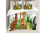 Abakuhaus Set Copripiumino Per Letti Singoli, Foresta Colorata Wildlife, Antiacaro Adatto A Chi Soffre Di Allergie Con Federa, 155 Cm X 220 Cm - 80 X 80 Cm, Multicolore