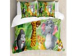 Abakuhaus Set Copripiumino Per Letti Singoli, Stile Cartone Animato Animali Selvatici, Antiacaro Adatto A Chi Soffre Di Allergie Con Federa, 155 Cm X 220 Cm - 80 X 80 Cm, Multicolore
