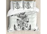 Abakuhaus Set Copripiumino Vintage Nautical Tattoo Per Letti Singoli, Anchor Avventuroso, Antiacaro, Adatto A Chi Soffre Di Allergie, Con Federa, 200 Cm X 200 Cm - 80 X 80 Cm, Verde Menta Chiaro Grigio