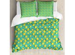Abakuhaus Set Copripiumino Per Letti Singoli, Motivo Colorato Con Foglie Di Agrumi, Antiacaro E Anallergico, Con Federa, 155 Cm X 220 Cm - 80 X 80 Cm, Turchese Senape