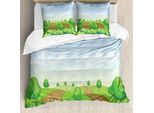 Abakuhaus Set Copripiumino Per Letti Singoli Outdoor Scene, Campi Idilliaci, Antiacaro, Adatto A Chi Soffre Di Allergie, Con Federa, 200 Cm X 200 Cm - 80 X 80 Cm, Verde Lime Multicolore