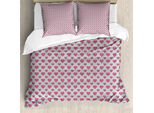 Abakuhaus Set Copripiumino Vintage Valentine Per Letti Singoli, Linea Tratteggiata A Cuori, Antiacaro E Anallergico Con Federa, 155 Cm X 220 Cm - 80 X 80 Cm, Pale Seafoam Dark Pink