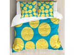Abakuhaus Set Copripiumino Per Letto Singolo, Vivid Citrus Scheiben Kunst, Antiacaro, Adatto A Chi Soffre Di Allergie, Con Federa, 200 Cm X 200 Cm - 80 X 80 Cm, Sea Blue Earth Yellow