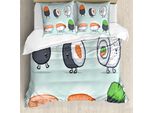 Abakuhaus Set Copripiumino Wasabi Per Letti Singoli, Divertenti Personaggi Sushi Felici, Antiacaro, Adatto A Chi Soffre Di Allergie, Con Federa, 155 Cm X 220 Cm - 80 X 80 Cm, Multicolore