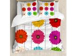 Abakuhaus Gerber Daisy Set Copripiumino Per Letti Singoli, Vivid Petals Su Strisce, Antiacaro, Adatto A Chi Soffre Di Allergie, Con Federa, 200 Cm X 200 Cm - 80 X 80 Cm, Multicolore