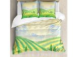 Set Copripiumino Naturale Abakuhaus Per Letti Singoli, Motivo Green Field, Antiacaro, Adatto A Chi Soffre Di Allergie, Con Federa, 200 Cm X 200 Cm - 80 X 80 Cm, Fern Green Multicolor