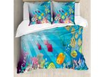 Abakuhaus Set Copripiumino Subacqueo Per Letti Singoli, Specie Ittiche Marine, Antiacaro, Adatto A Chi Soffre Di Allergie, Con Federa, 200 Cm X 200 Cm - 80 X 80 Cm, Multicolore