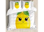 Abakuhaus Set Copripiumino Per Letto Singolo, Simplistic Citrus Kawaii, Antiacaro, Adatto A Chi Soffre Di Allergie, Con Federa, 200 Cm X 200 Cm - 80 X 80 Cm, Verde Lime Earth Giallo