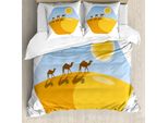Abakuhaus Set Copripiumino Egiziano Per Letti Singoli, Cammelli Nel Deserto Cartoon, Antiacaro, Adatto A Chi Soffre Di Allergie, Con Federa, 155 Cm X 220 Cm - 80 X 80 Cm, Bianco, Azzurro, Arancione