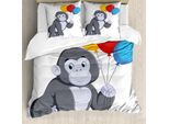 Abakuhaus Set Copripiumino Gorilla Per Letti Singoli, Palloncini Colorati, Antiacaro, Adatto A Chi Soffre Di Allergie, Con Federa, 200 Cm X 200 Cm - 80 X 80 Cm, Multicolore