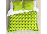 Abakuhaus Set Copripiumino Per Letto Singolo, Agrumi Colori Vivaci, Antiacaro Adatto A Chi Soffre Di Allergie Con Federa, 155 Cm X 220 Cm - 80 X 80 Cm, Verde Lime Giallo