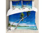 Abakuhaus Set Copripiumino Fiji Per Letti Singoli, Alberi Che Pendono Sopra Una Laguna, Antiacaro Adatto A Chi Soffre Di Allergie Con Federa, 155 Cm X 220 Cm - 80 X 80 Cm, Blu Cobalto-Turchese