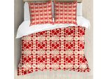 Abakuhaus Set Copripiumino Vintage Valentine Per Letti Singoli, Cuori Appassionati, Antiacaro, Adatto A Chi Soffre Di Allergie, Con Federa, 155 Cm X 220 Cm - 80 X 80 Cm, Color Crema E Vermiglio