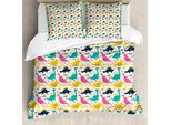 Abakuhaus Set Copripiumino Dino Per Letti Singoli, Disegni Ritmici Di Dinosauri, Antiacaro, Adatto A Chi Soffre Di Allergie, Con Federa, 200 Cm X 200 Cm - 80 X 80 Cm, Multicolore