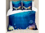 Abakuhaus Set Copripiumino Subacqueo Per Letti Singoli, Vari Pesci Acquatici, Antiacaro, Adatto A Chi Soffre Di Allergie, Con Federa, 200 Cm X 200 Cm - 80 X 80 Cm, Blu Cobalto Multicolore