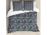 Abakuhaus Set Copripiumino Per Lettini Singoli, Maialini Fiori Uccelli Alberi, Antiacaro Adatto A Chi Soffre Di Allergie Con Federa, 155 Cm X 220 Cm - 80 X 80 Cm, Multicolore
