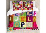 Abakuhaus Set Copripiumino Per Letto Singolo, Abc E Quadrati Di Frutta, Antiacaro, Adatto A Chi Soffre Di Allergie, Con Federa, 200 Cm X 200 Cm - 80 X 80 Cm, Multicolore